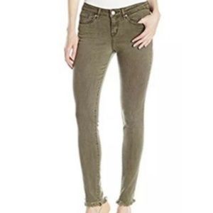 William Rast Olive Green Frayed Anklet "Perfect Skinny" Jeans